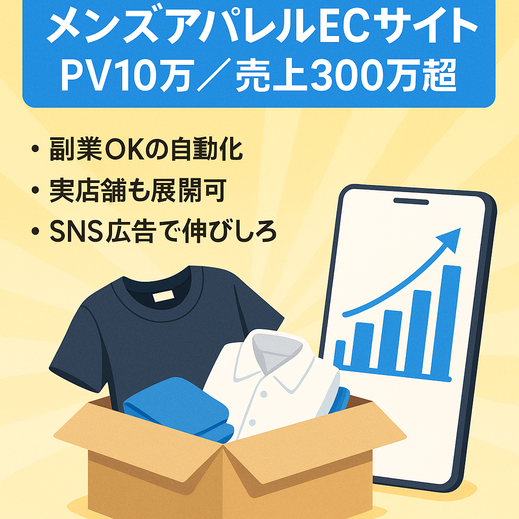 【月間PV数10万以上】前月売上300万越のメンズアパレルECサイト
