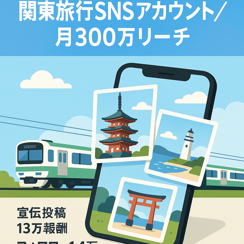 【1投稿のprで13万収益化！】2024年9月時点で月間300万リーチ！関東旅行アカウント。フルリポストのため、完全放置運用可能！店舗pr、アフィリエイト可能！