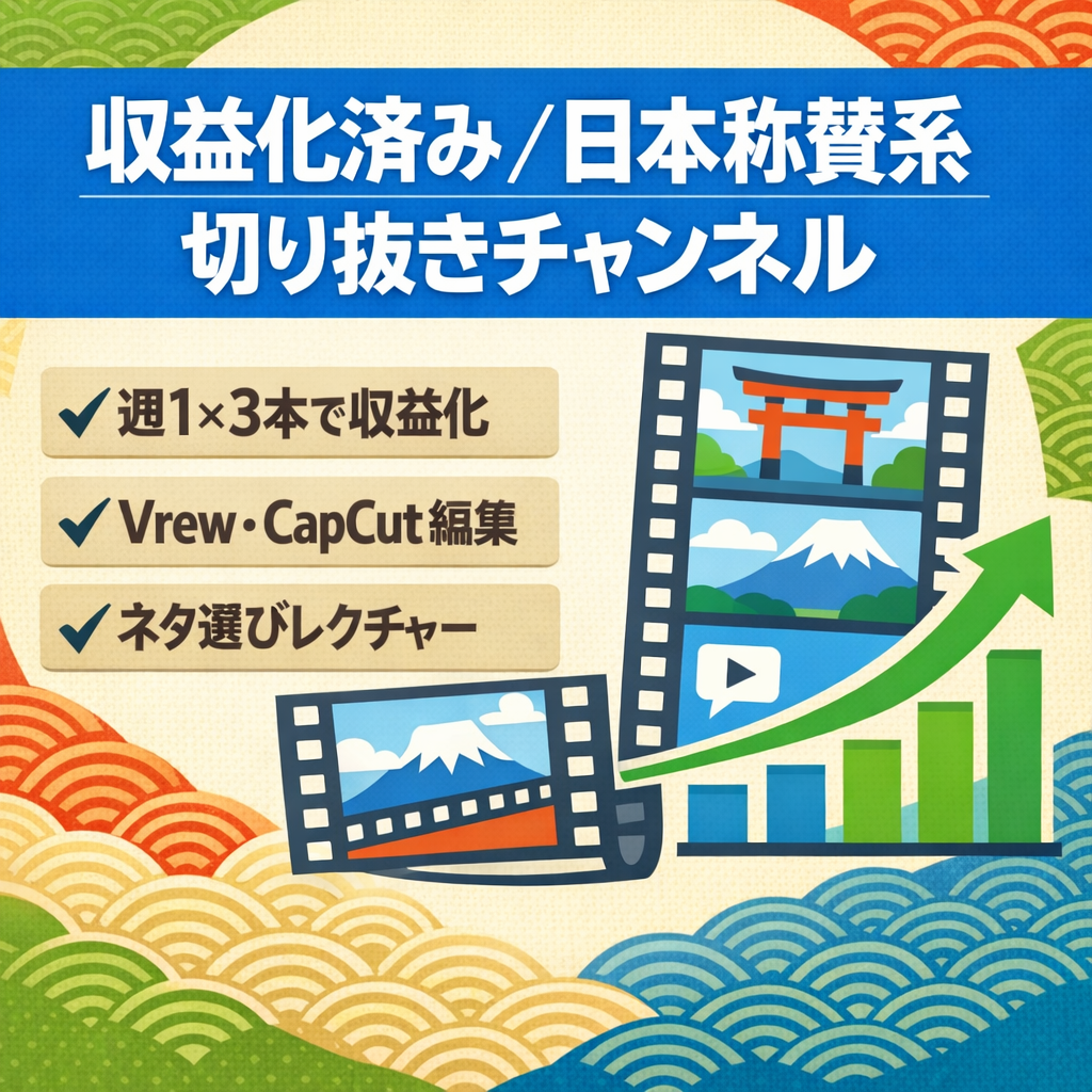 切り抜き：【収益化済み】日本称賛系チャンネル。週1投稿3回で収益化。視聴維持率高！