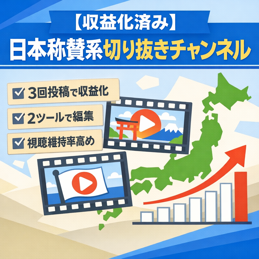 切り抜き：【収益化済み】日本称賛系チャンネル。週1投稿3回で収益化。視聴維持率高！