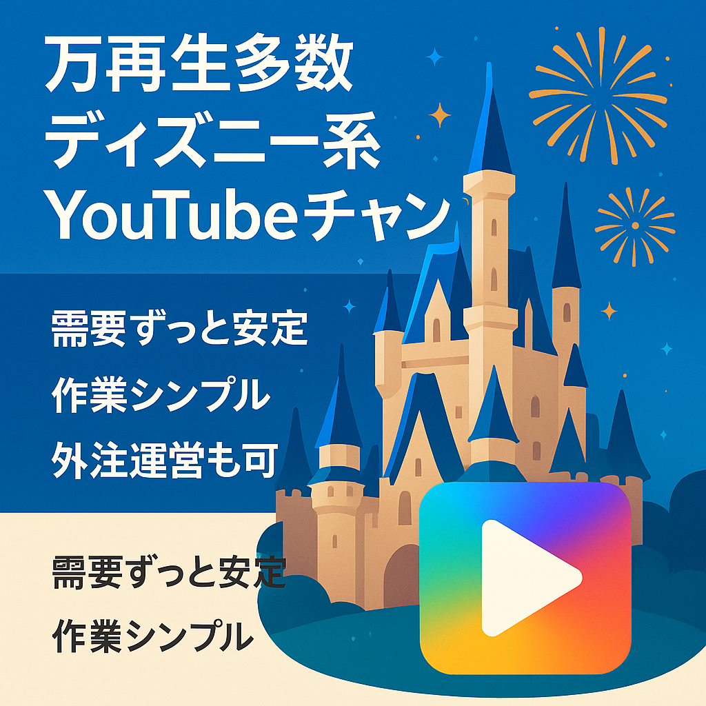 訳あり：【ディズニー】万再生多数、定期的需要ありのYouTubeチャンネル