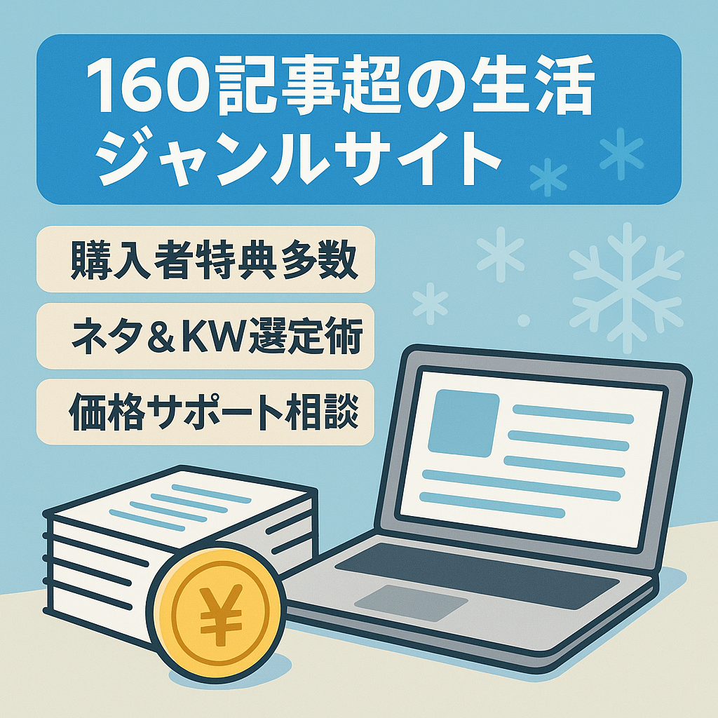 【160記事超】収益化済み！運営ノウハウも伝授！初めてでも即運営可能｜生活ジャンルサイト
