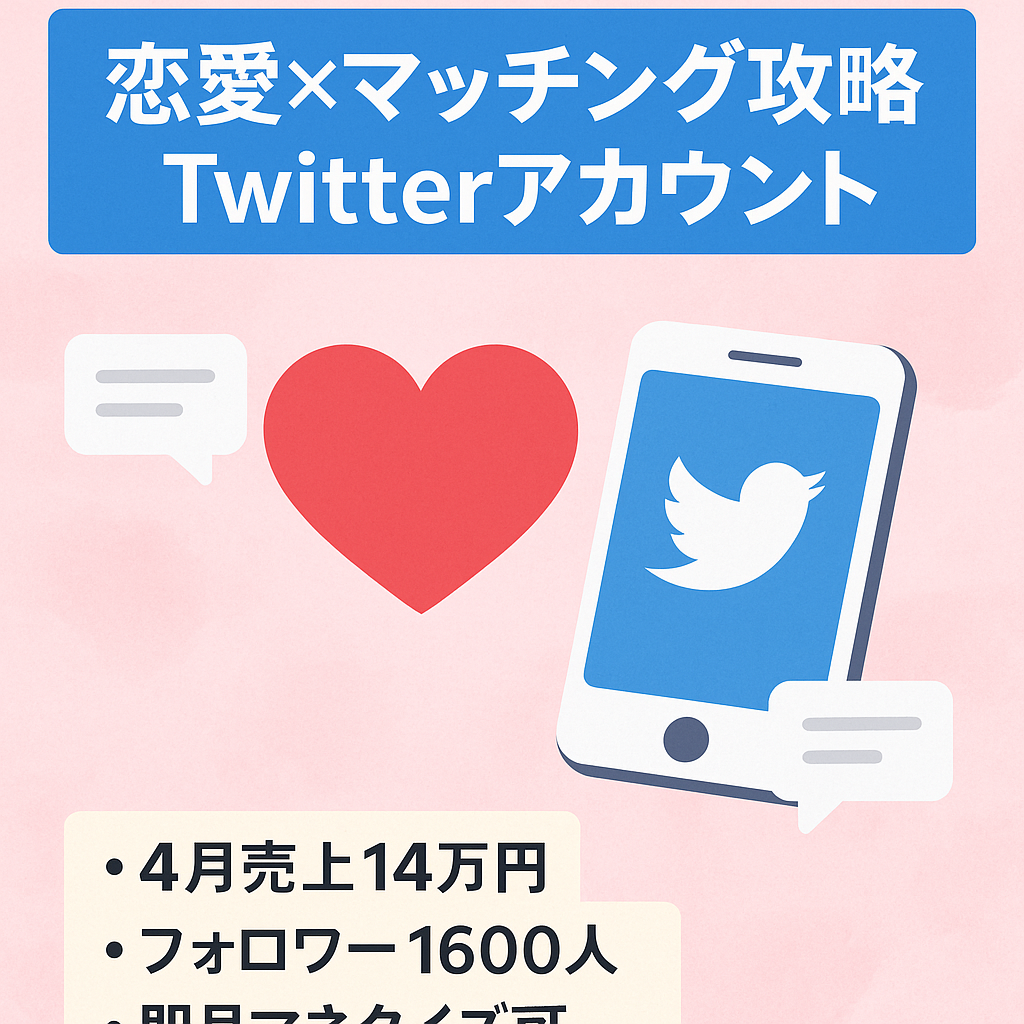 【2023/4月売上¥14万円】Twitterフォロワー1600人/恋愛ジャンル×マッチングアプリ攻略/アフィリエイト・コンテンツ販売の収益モデルと相性抜群／即時マネタイズ可能