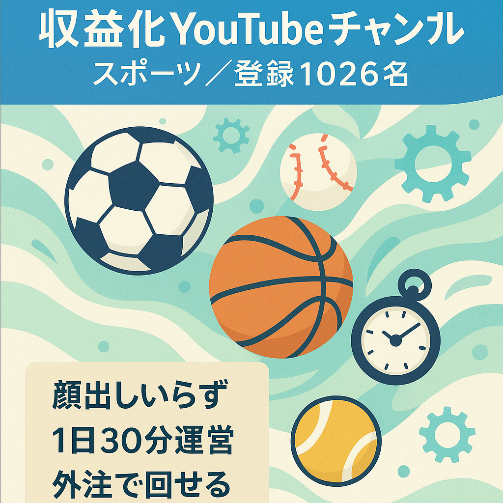 【収益化済み・チャンネル登録者1,026名】今が旬なスポーツジャンル【顔出し不要/属人性なし】1日30分の作業で運営可能！【値段交渉歓迎！】