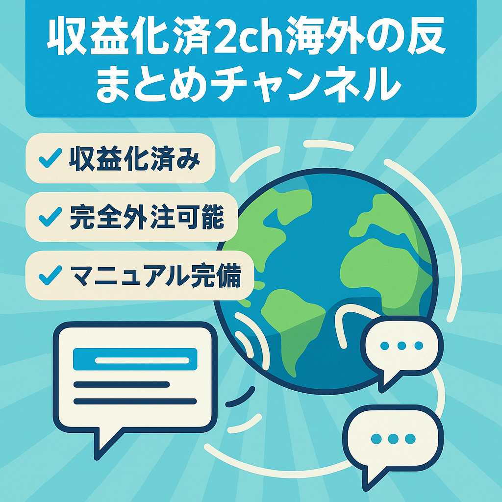 【収益化済み！】人気ジャンル「2ch海外の反応」まとめ系チャンネル【フル外注可能】