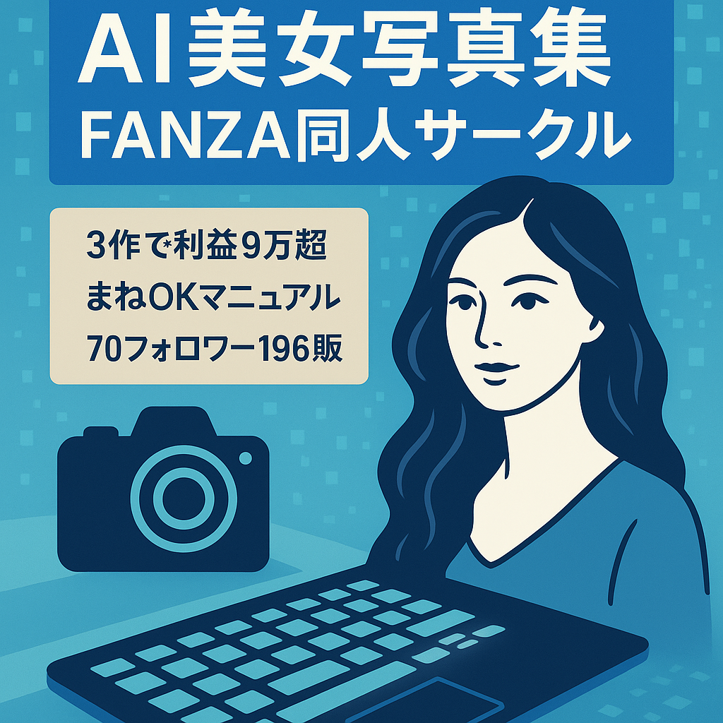 【3作品で利益9万の実績あり！】トレンドのAI美女写真集を販売するFanza同人サークル【フォロワー70人以上】【マネするだけで作れる制作マニュアル＋2週間のサポート期間】