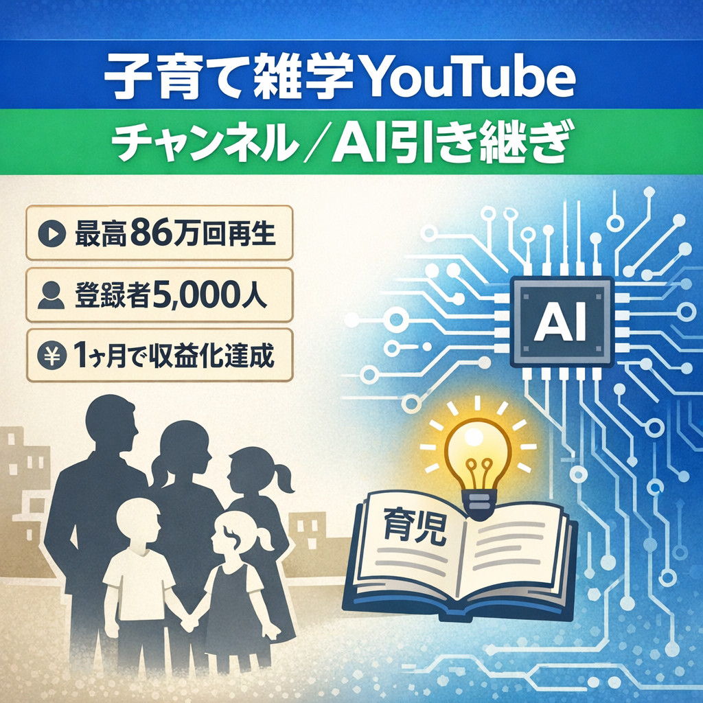 【85万再生動画あり】【登録者5,000人】子育て雑学YouTubeチャンネル！AI引き継ぎあり。