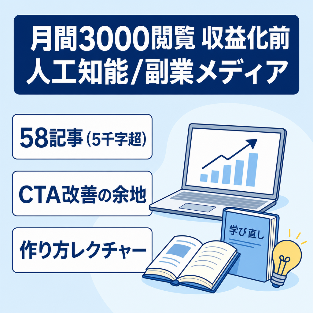 【月間3,000PV】AI・リスキリング・副業系メディア【収益化前】