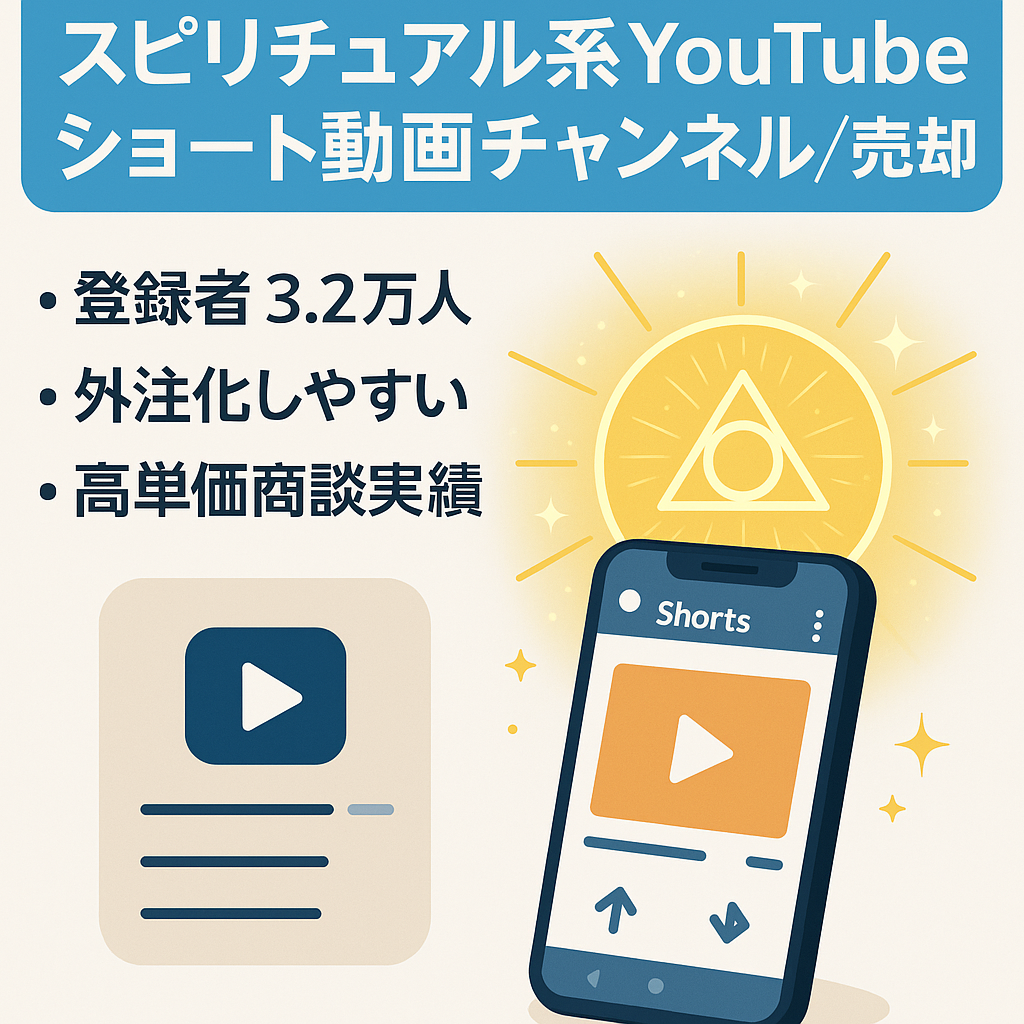 訳あり：登録者3.2万人のスピリチュアル系Youtubeショート動画特化型チャンネル｜低単価商品販売実績あり｜高単価商品商談獲得の実績あり｜外注化して運営可能