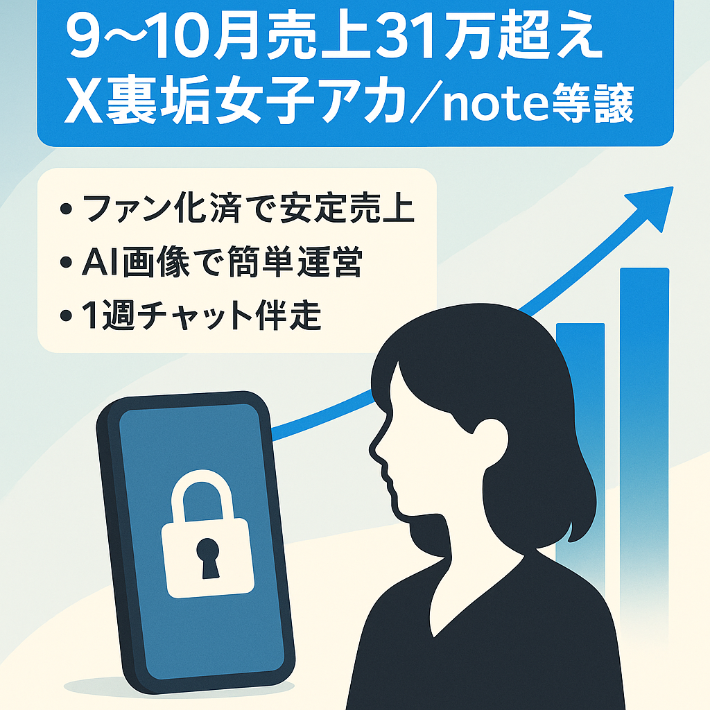 【早い者勝ち｜9月〜10月売上31万超え】X（Twitter）裏垢女子アカウント / noteアカウント+鍵垢+公式LINEも譲渡【ファン化済｜属人性低｜1週間サポ有✨】