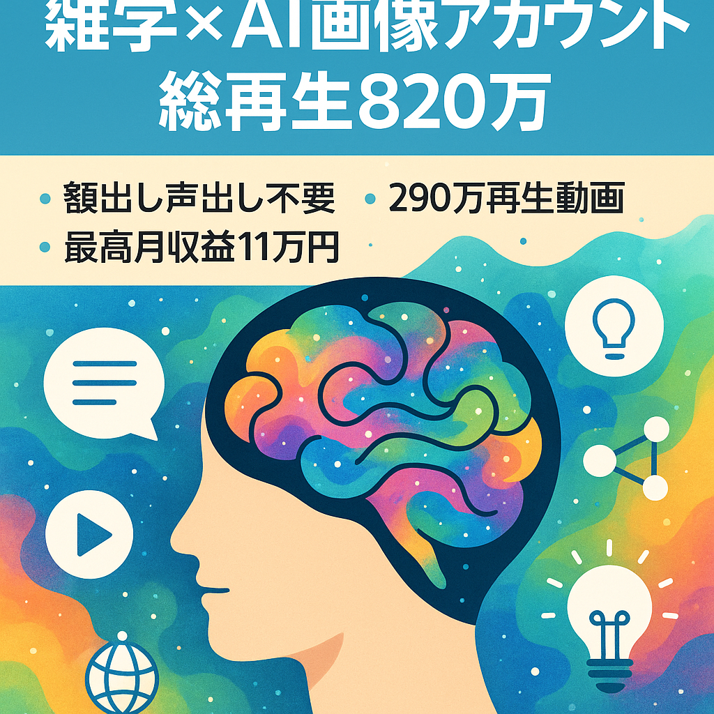【最高収益11万円/総再生820万】フォロワー4千人　雑学×AI画像 アカウント