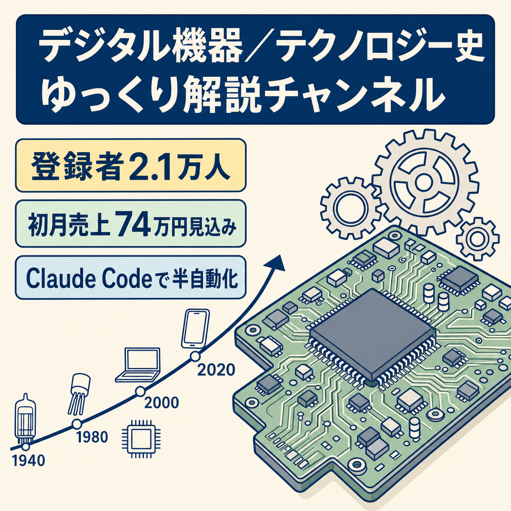 【初月売上70万円超見込み】デジタル機器・テクノロジー史系のゆっくり解説チャンネル / Claude Code skill 共有込み