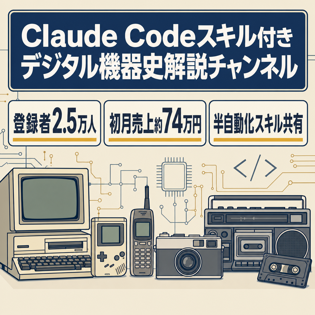 【初月売上70万円超】デジタル機器・テクノロジー史系のゆっくり解説チャンネル / Claude Code skill 共有込み