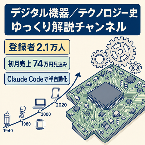 【初月売上70万円超見込み】デジタル機器・テクノロジー史系のゆっくり解説チャンネル / Claude Code skill 共有込み