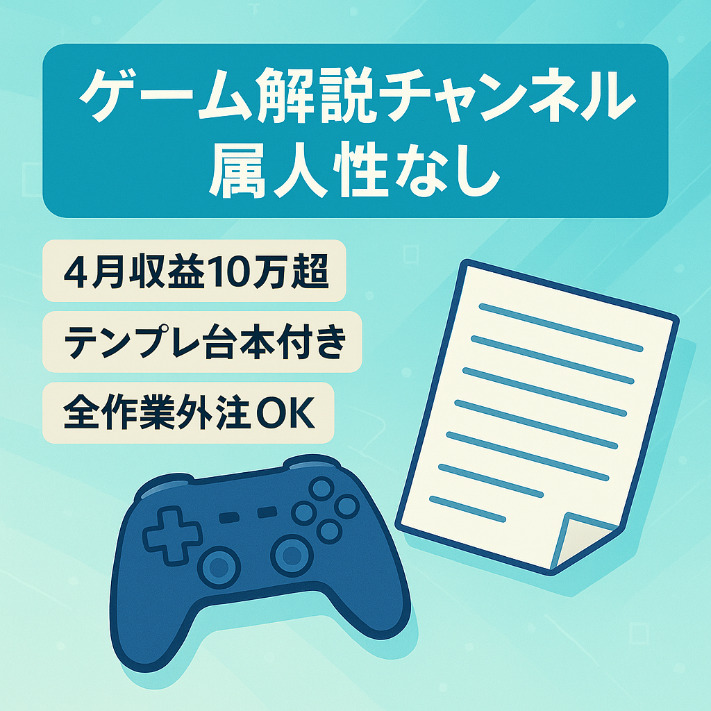【4月収益10万以上/属人性なし】ゲームゆっくり解説チャンネル【外注マニュアル、サポートあり/登録者5000人以上】