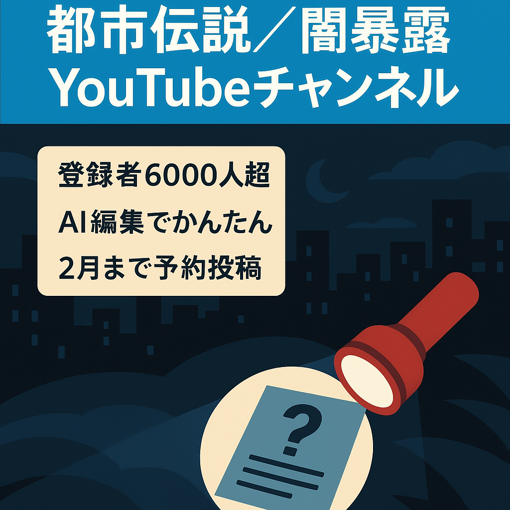 【最終値下げ！締め切りわずか】人気の都市伝説・闇暴露チャンネル【登録者6000人以上】再生70万回超の動画も