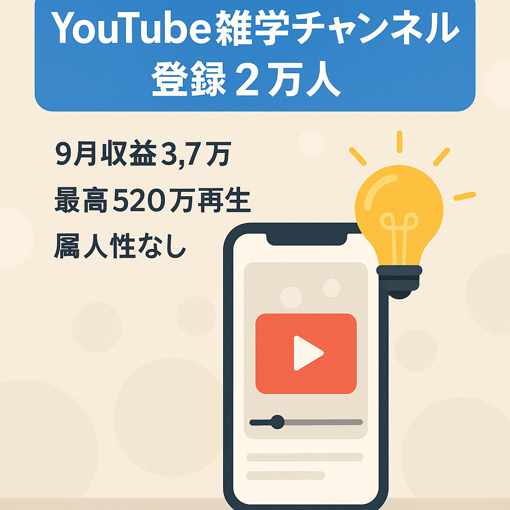 【Youtubeチャンネル】2022年5月10日運営開始・登録者2万人超え・属人性無し・ショート動画メイン雑学チャンネル・ショートファンド収益　9月37000円超え