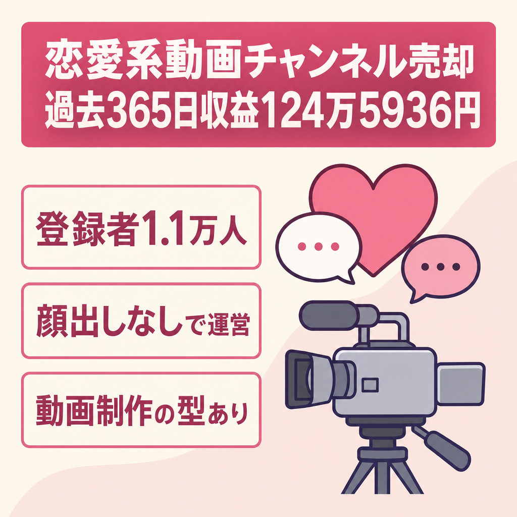 【属人なし・恋愛ジャンル・登録者1.1万人 】 2025/08/07～2026/08/06 過去 365 日間1,245,936円恋愛系なのでネタは豊富