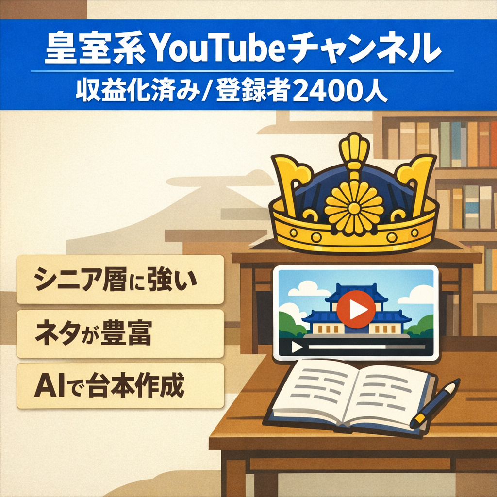 【皇室系チャンネル】収益化済み・登録者2400人・高齢層に支持される人気ジャンル