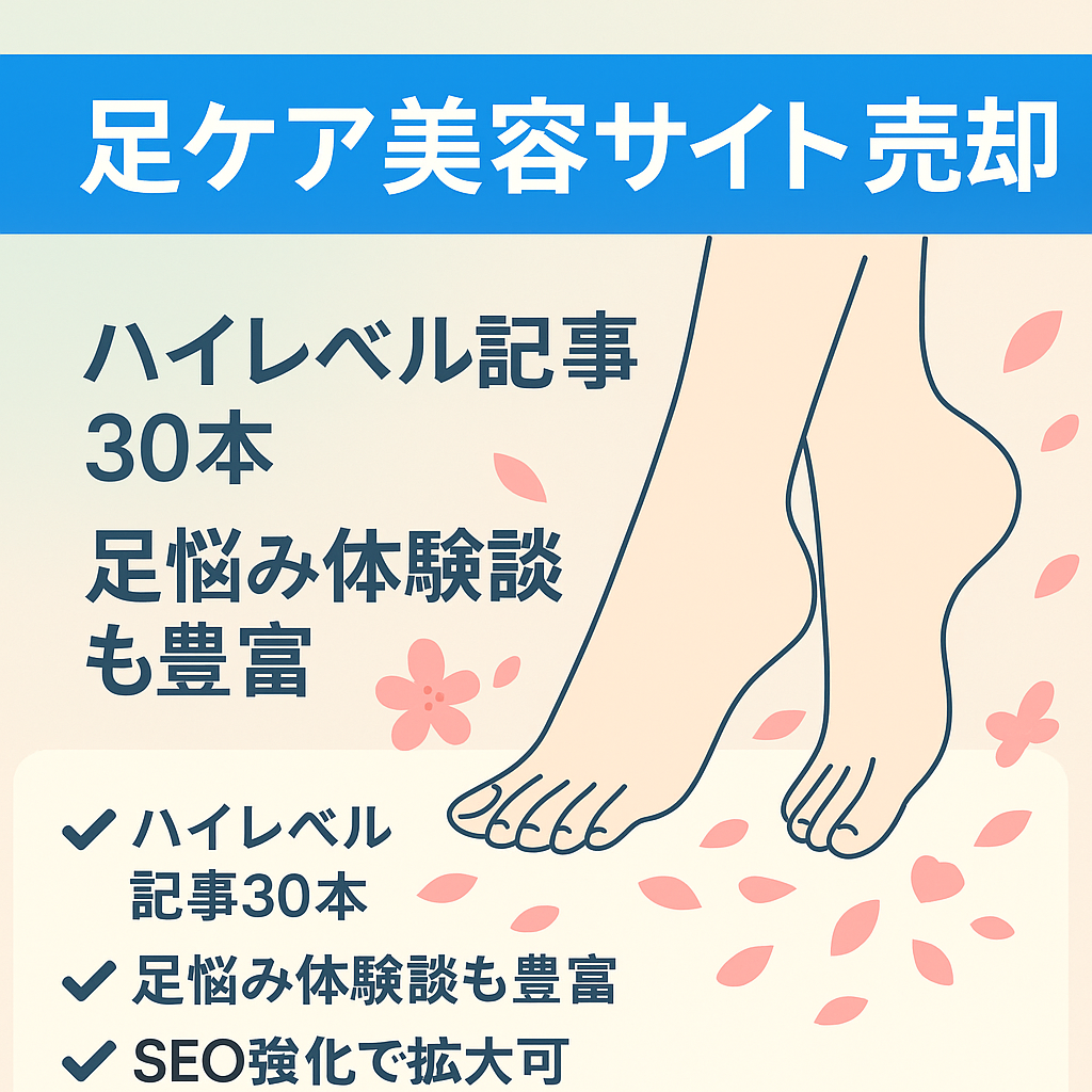 【足に関する美容サイト】記事・デザインどちらもハイレベル【30記事】