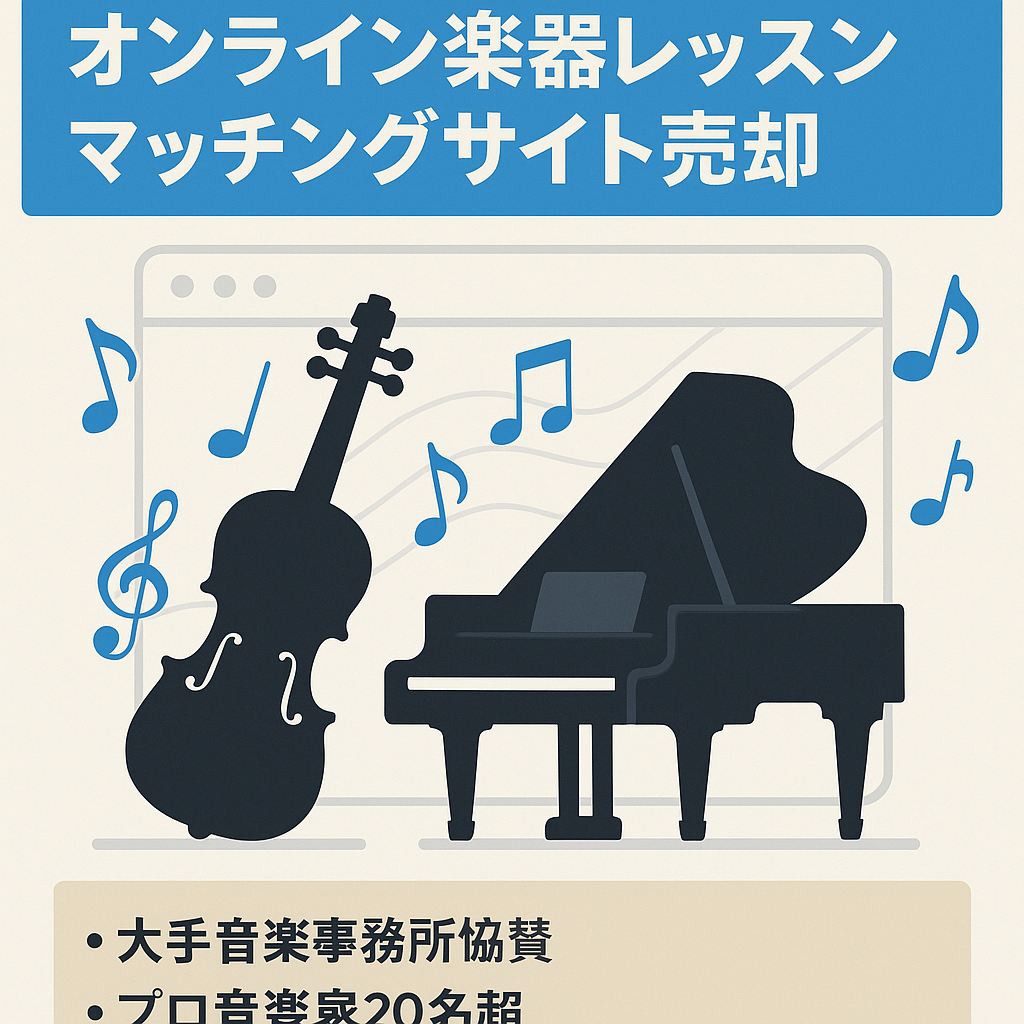 【将来性◎】楽器・音楽のオンラインレッスンのCtoCマッチングサービスで、レッスンに至るまで全てサイト上で完結できる独自サービスの売却