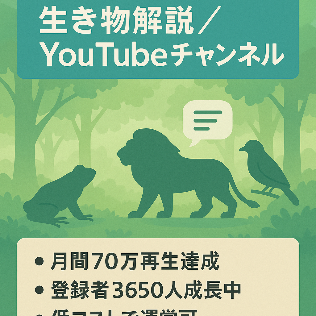 新規チャンネル【1ヶ月目で収益化済】生き物系ゆっくり解説【月間約70万再生】※マニュアル有