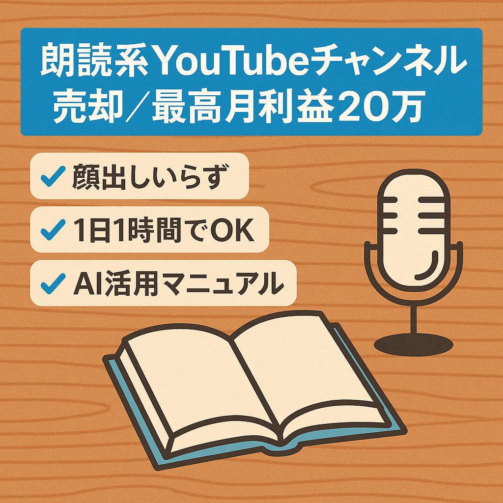 【最高月利益 約20万円】シニア朗読系YouTubeチャンネル売却｜運営マニュアルあり／1日1時間運用可能／顔出し不要