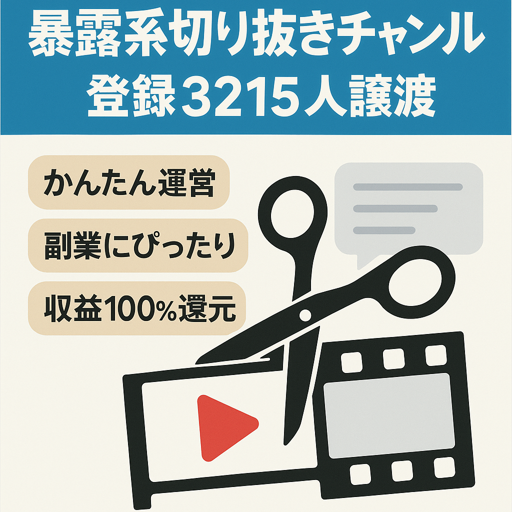 【11月収益8.4万円となります：登録者3215人】暴露系ユーチューバー切り抜きチャンネルの譲渡