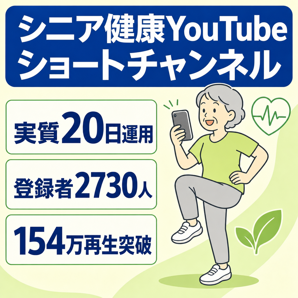 【実質20日運用】登録者2730人/150万＆110万再生超/動画14本/シニア健康特化YouTubeショート