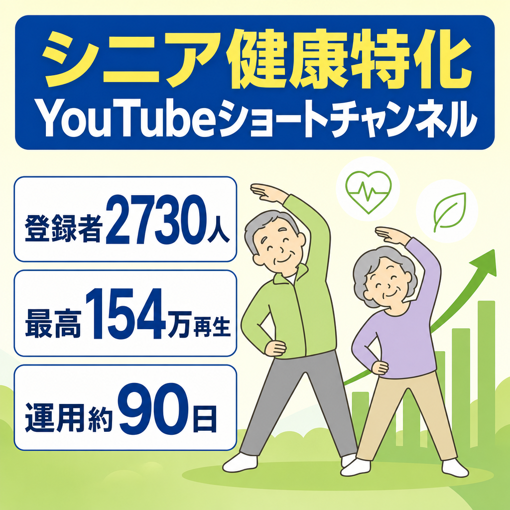 【実質90日運用】登録者2730人/150万＆110万再生超/動画14本/シニア健康特化YouTubeショート