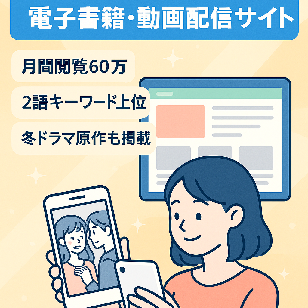 【最高月間PV60万！放置でも月間PV10万以上】女性向け漫画を紹介する電子書籍VOD特化サイト