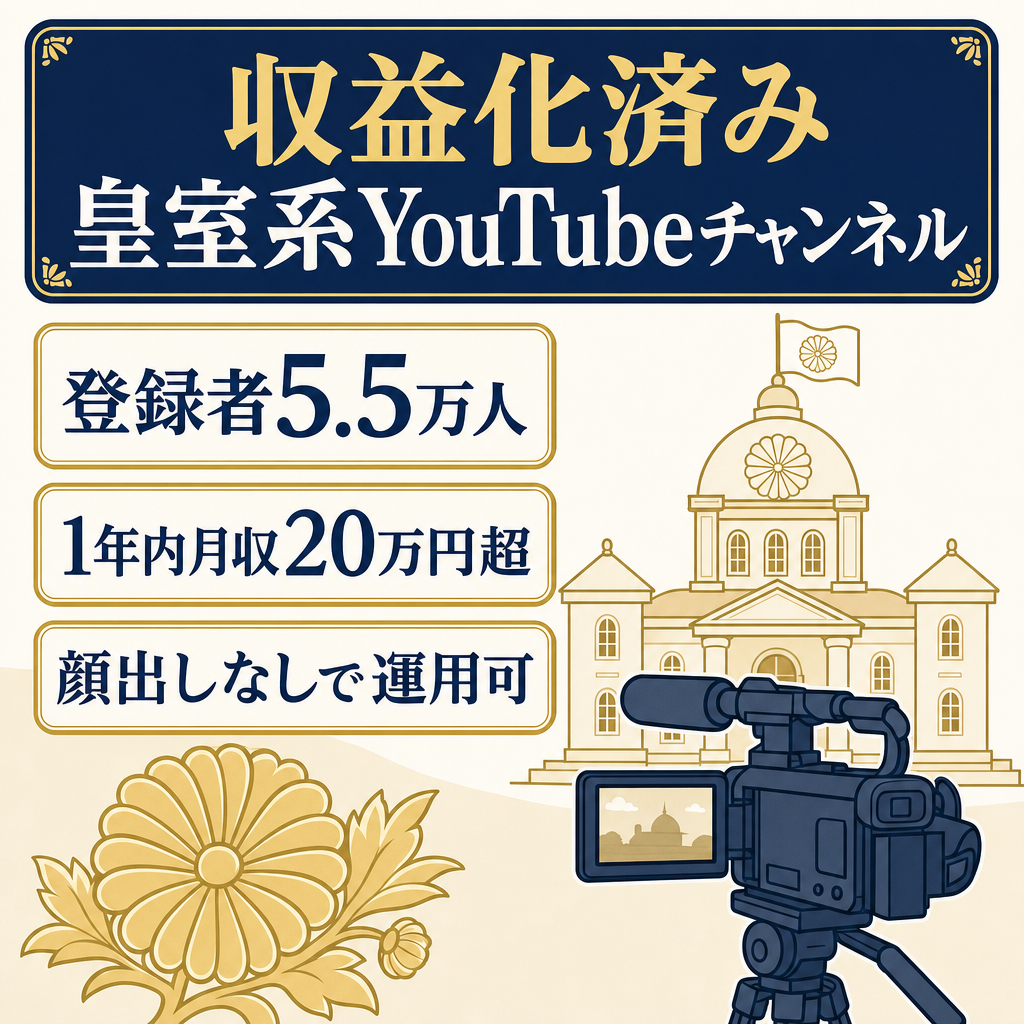 【収益化済み】登録者5.5万人／直近1年で月収20万円達成実績のある皇室系YouTubeチャンネル