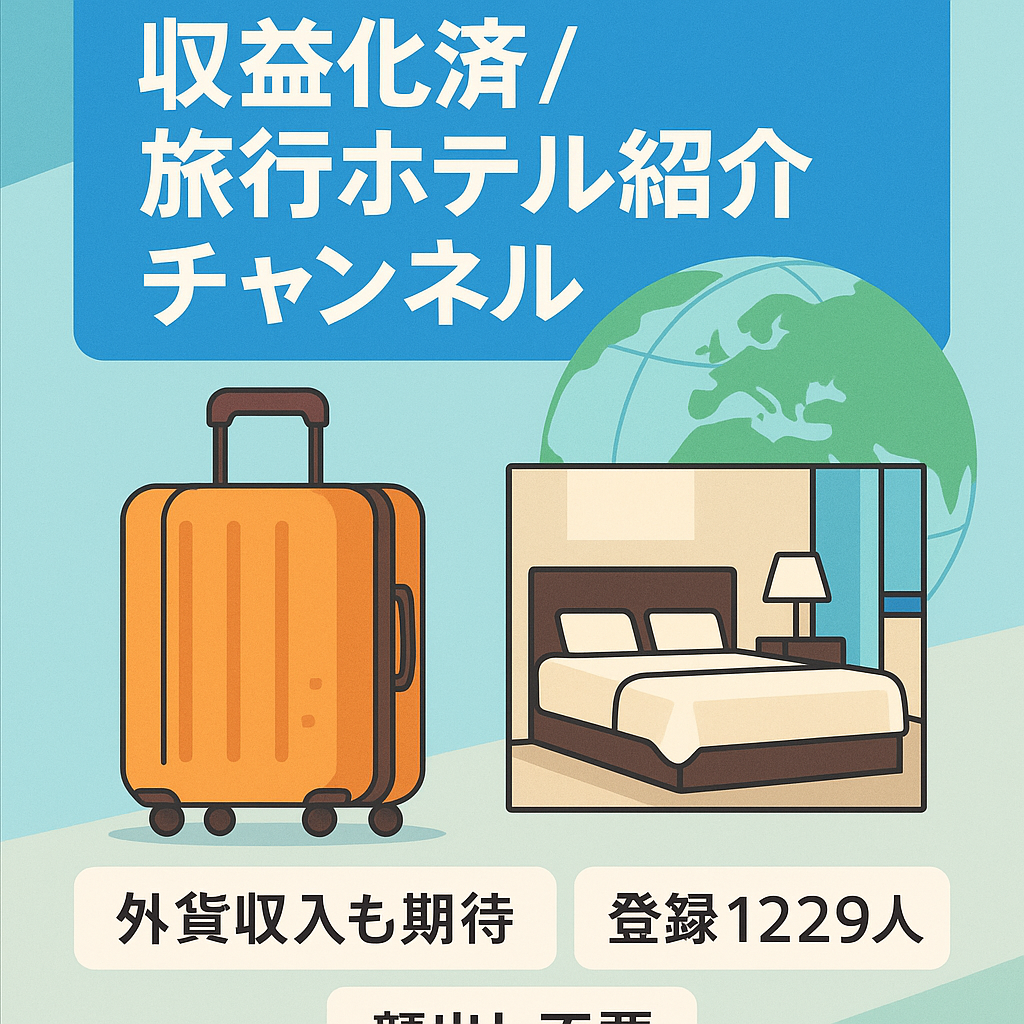 【収益化済・チャンネル登録1229人】顔出しなし国内旅行ホテル紹介チャンネル/属人性なし/海外国内向け