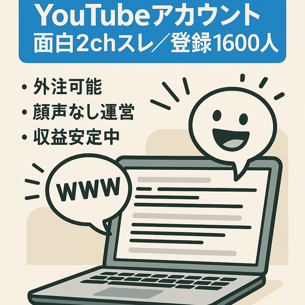 【チャンネル登録者1,600人越え】面白２chスレYouTubeのアカウント譲渡！