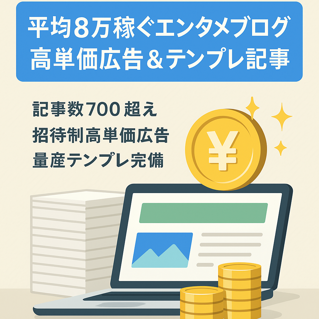 【6ヶ月平均8万円/最高月19万円】高単価広告＋テンプレ記事多数の総合エンタメブログ＜無料サポート＋特典付き
