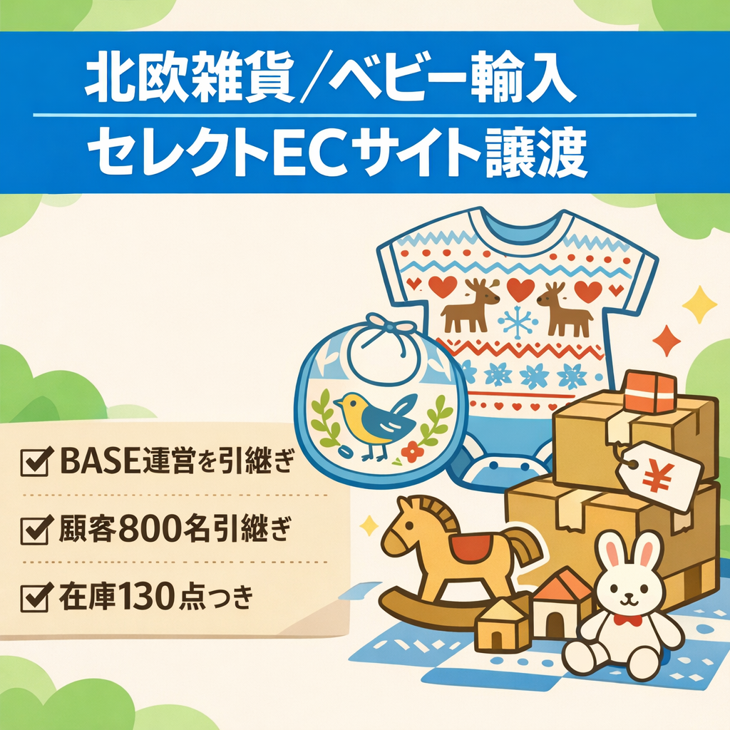 【北欧雑貨・ベビーキッズ向け輸入セレクトショップ】雑誌掲載　おしゃれママ人気のBASE運営ECサイト　8年以上運営　フォロワー2000越　在庫約130点総額約20万以上も譲渡