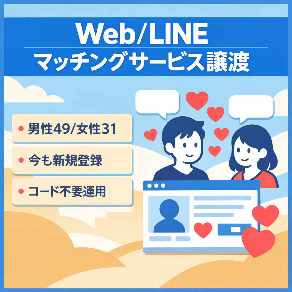 LINEで出来るマッチングサービス！男性ユーザー49人、女性ユーザー31人。Webサイト、公式LINE、L message 、Instagramのアカウントもお渡しします