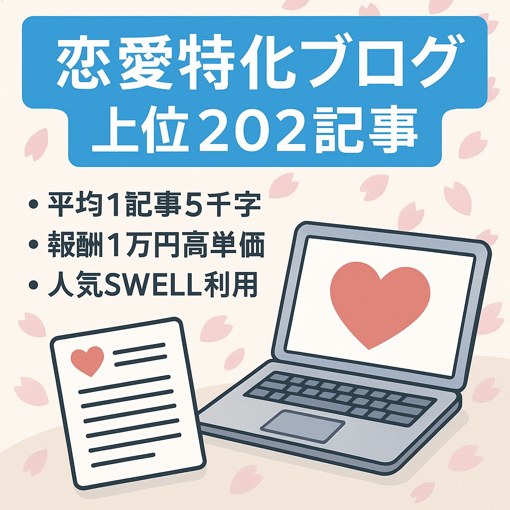 【恋愛特化】202記事で上位キーワード多数あり＊ブログ初心者にもおすすめ！
