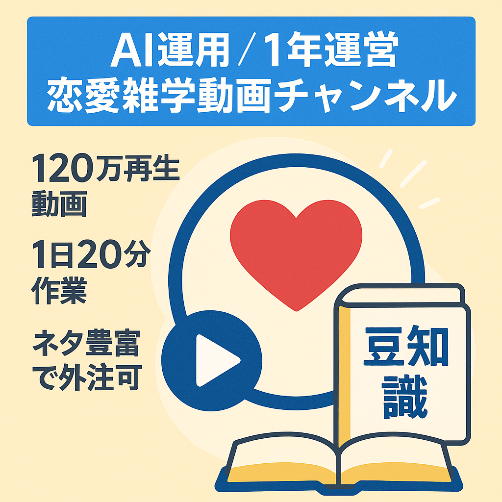 【1年運営/120万再生動画あり/作業時間20分】恋愛雑学チャンネル【AI運用/属人性なし/フル外注可能/ネタ大量生産可能】
