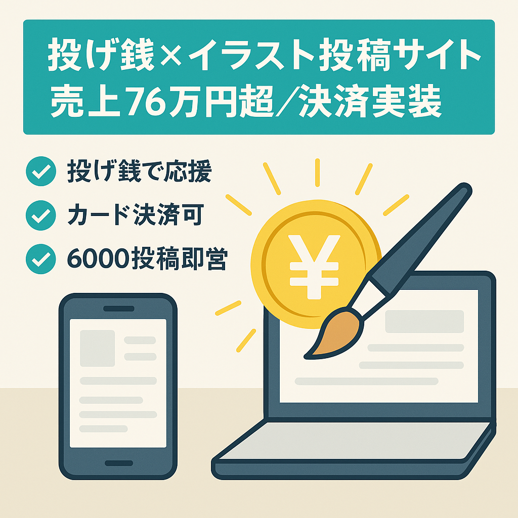 投げ銭付きのイラスト投稿サイト・スマホ・タブレット・PC対応【クレジットカード決済実装済】【売上76万円以上】