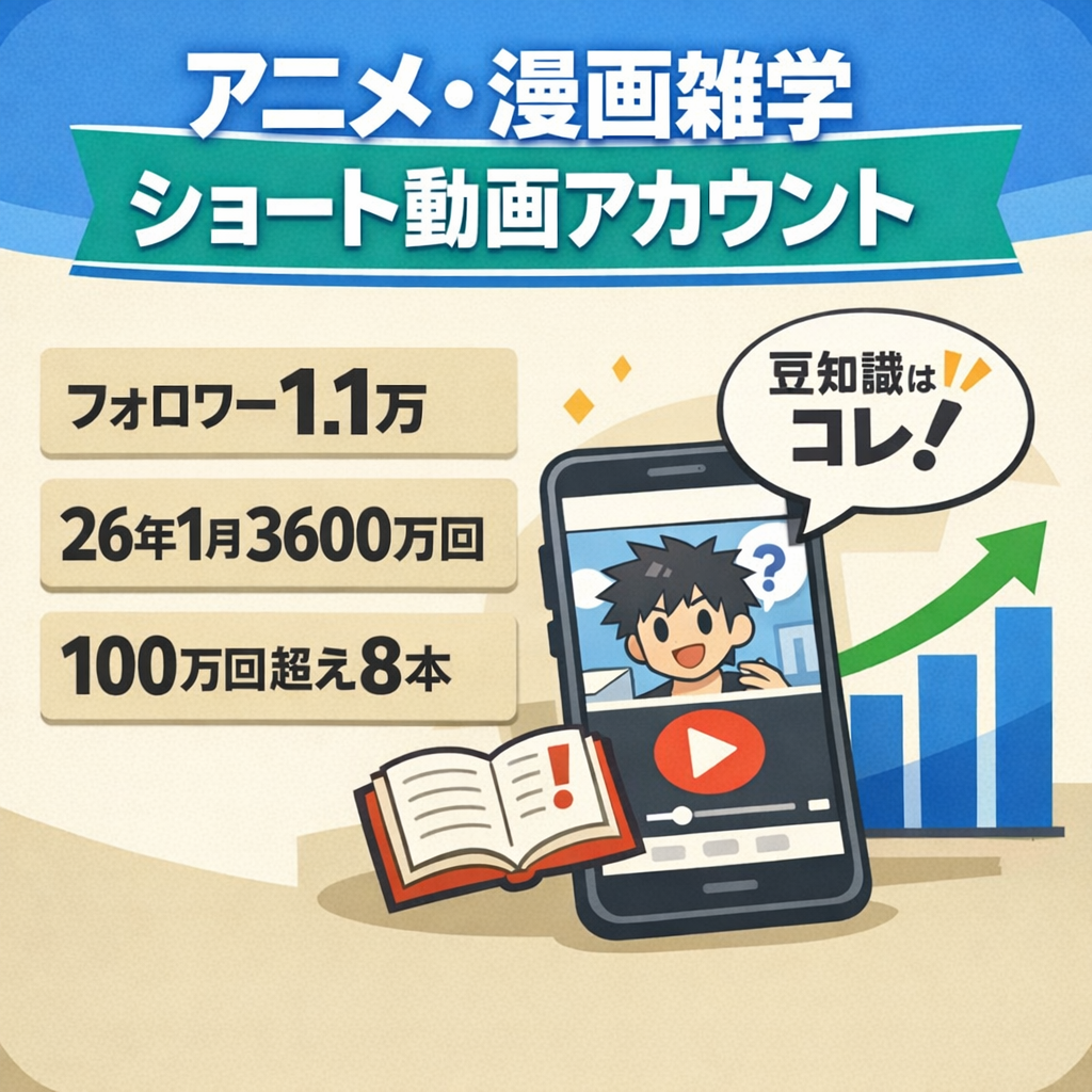 【非属人:フォロワー1.1万人】アニメ・漫画雑学系ショート動画！26年1月の動画閲覧数約3,600万回！
