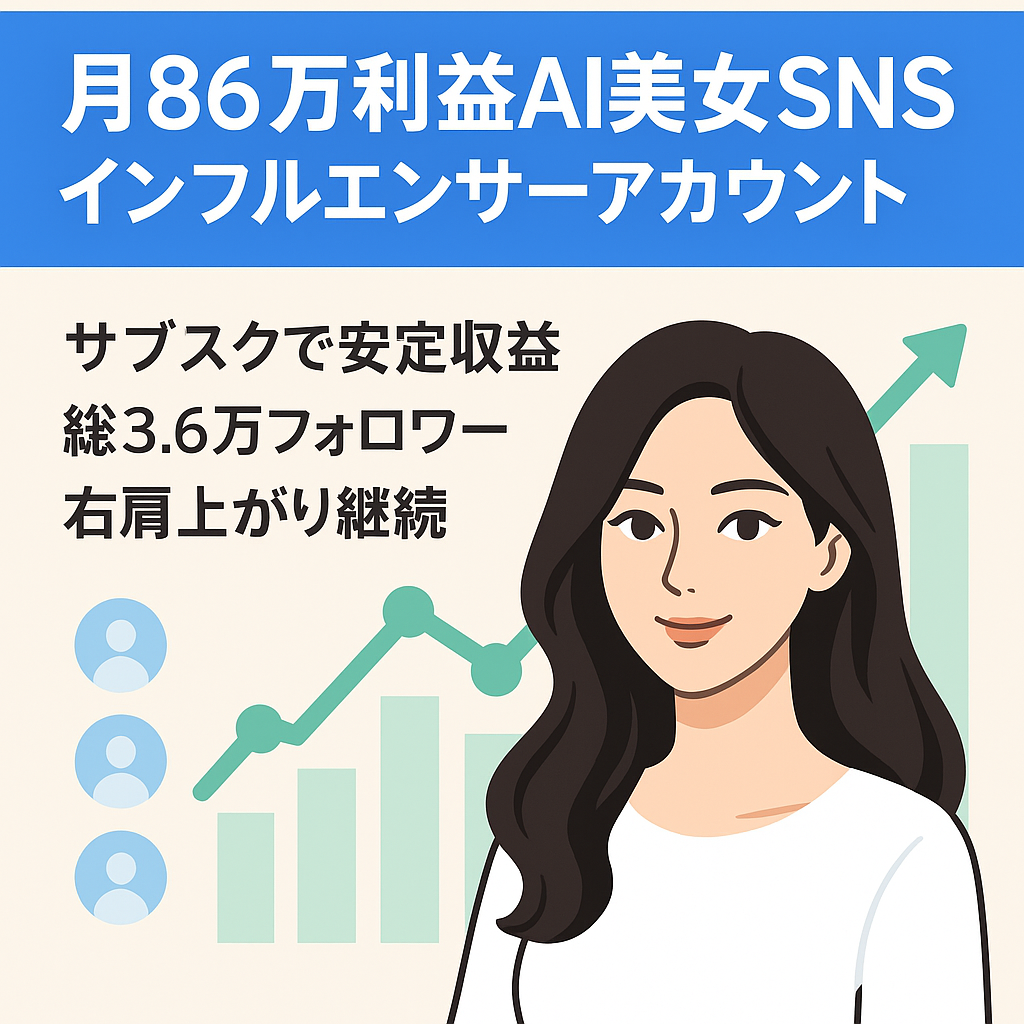 【月86万利益 | 総SNSフォロワー数3.6万人】AI美女インフルエンサーアカウント