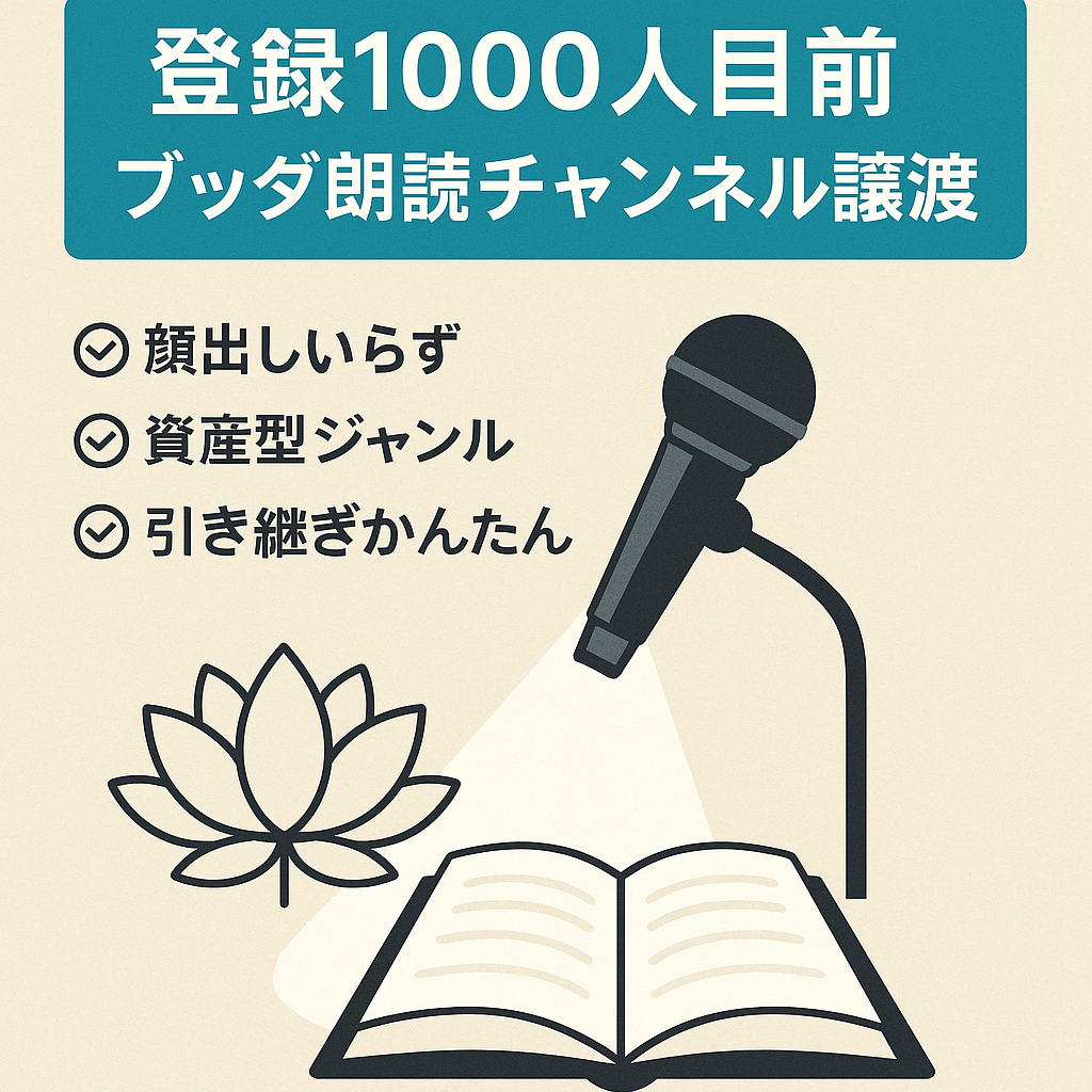 【登録者1000人目前】ブッダ朗読チャンネル譲渡！顔出し不要・収益化目前・資産型コンテンツ